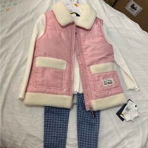 Tommy Hilfiger Pink & Cream Faux-Shearling Trim Quilted Vest